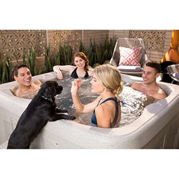 LifeSmart 4-Person Hot Tub, Outdoor Spa w/ Cover and LED Lights, Square, Beige