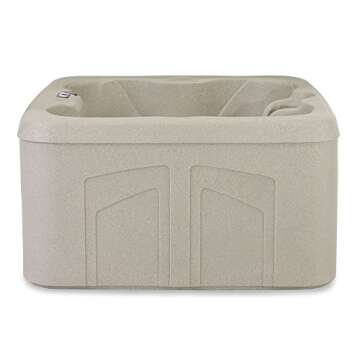 LifeSmart 4-Person Hot Tub, Outdoor Spa w/ Cover and LED Lights, Square, Beige