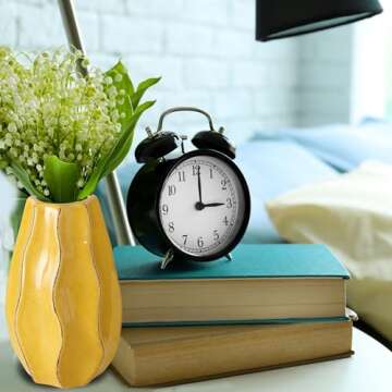 Scandi Ripple Vase, Crackle Glazed, Pop Yellow, Artisan Crafted, Stoneware, Dynamic Textured Surface...