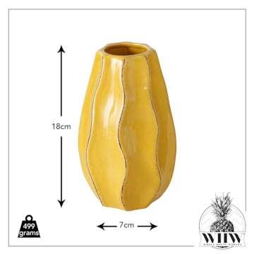 Scandi Ripple Vase, Crackle Glazed, Pop Yellow, Artisan Crafted, Stoneware, Dynamic Textured Surface, Rustic Modern Style, 2.75 D x 7 H Inches
