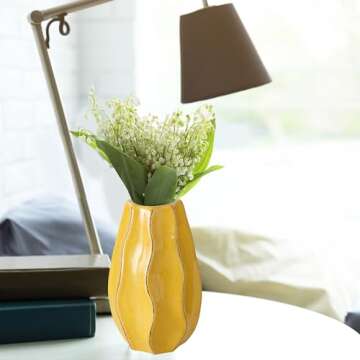 Scandi Ripple Vase, Crackle Glazed, Pop Yellow, Artisan Crafted, Stoneware, Dynamic Textured Surface, Rustic Modern Style, 2.75 D x 7 H Inches