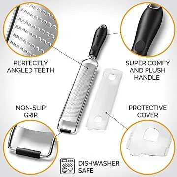 DESIGNED BY CHEFS ~ Premium Lemon Zester Grater With Perfectly Angled Teeth ~ Ideal for Citrus, Parmesan Cheese, Garlic, Vegetables and Fruits