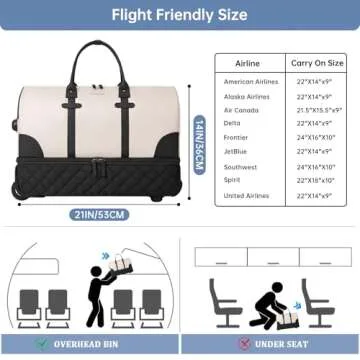 ETRONIK Rolling Duffle Bag with Wheels, 21 Inch Flight Approved for Travel with Toiletry Bag, Carry on Luggage Travel Bag for Women with Shoe Compartment, Beige