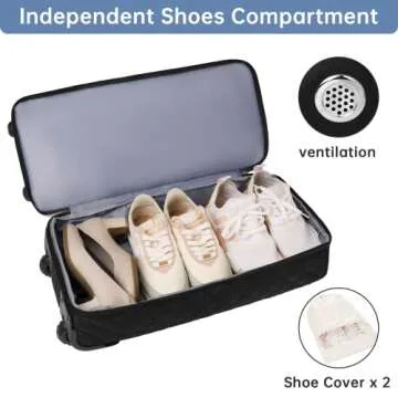 ETRONIK Rolling Duffle Bag with Wheels, 21 Inch Flight Approved for Travel with Toiletry Bag, Carry on Luggage Travel Bag for Women with Shoe Compartment, Beige