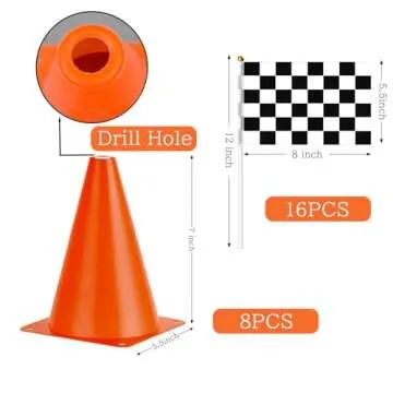 Traffic Cones with Racing Checkered Flags - 18PCS for Kids Birthday Party Supplies