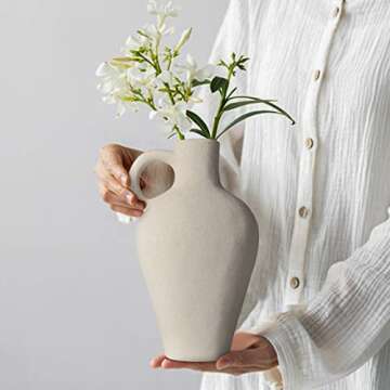 White Ceramic Vase Farmhouse Pampas Flower Vases Rustic Pottery Clay Jug for Decorative Centerpiece ...