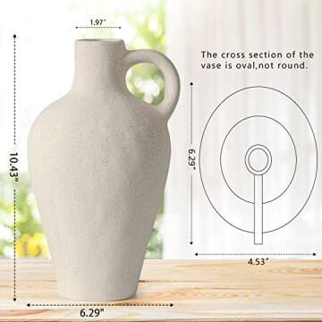 White Ceramic Vase Farmhouse Pampas Flower Vases Rustic Pottery Clay Jug for Decorative Centerpiece Minimalism Modern Home Decor Aesthetic for Wedding Dinner Table Party Living Room Bedroom
