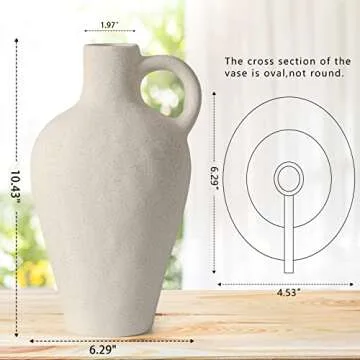 White Ceramic Vase Farmhouse Pampas Flower Vases Rustic Pottery Clay Jug for Decorative Centerpiece Minimalism Modern Home Decor Aesthetic for Wedding Dinner Table Party Living Room Bedroom