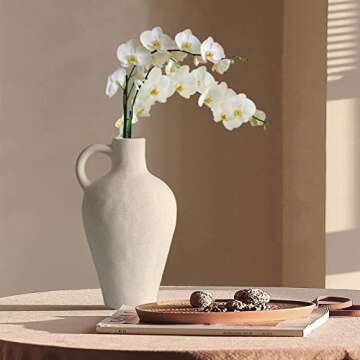 White Ceramic Vase Farmhouse Pampas Flower Vases Rustic Pottery Clay Jug for Decorative Centerpiece Minimalism Modern Home Decor Aesthetic for Wedding Dinner Table Party Living Room Bedroom