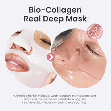 Elvira Bio-Collagen Face Mask - Deep Hydrating Overnight Face Mask, Korean Skincare, Facial Treatments & Masks for Women - Firming and Moisturizing, 4-Pack