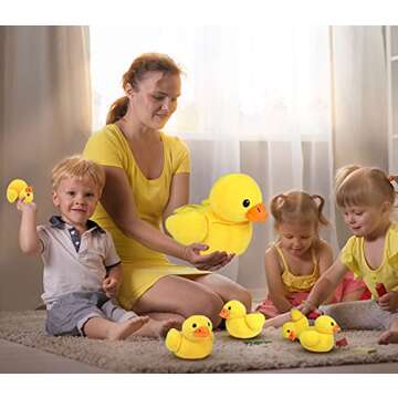 Pegmapri 14" Yellow Duck Stuffed Animal with Babies, Ducky Plush Playset with Zipper Pocket, 5pcs Ducklings Toys Plushie Birthday Gift for Kids Boy Girl