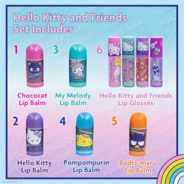 Townley Girl Hello Kitty and Friends 5 Pk Lip Balm and 4 Pk Lip Gloss Set w/Bag, Makeup Cosmetic Set...