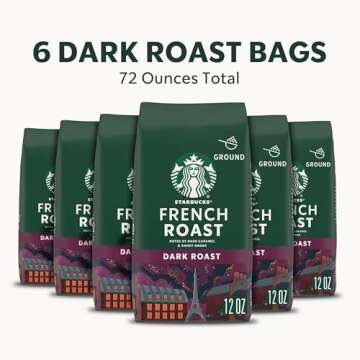 Starbucks Ground Coffee, Dark Roast Coffee, French Roast, 100% Arabica, 6 bags (12 oz each)