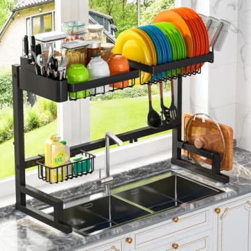 Adjustable Stainless Steel Over Sink Dish Drying Rack - Space Saving Kitchen Organizer