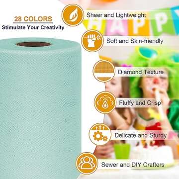 Tulle Fabric Roll 6 Inch by 100 Yards (300 ft) Tulle Ribbon Sheer Mesh Netting for DIY Tutu Skirt Gift Wrapping Wedding Baby Shower Birthday Halloween Party Decorations Crafts, 34 Colors (Aqua Blue)