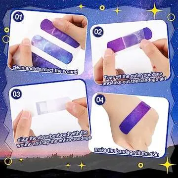 Patelai 300 Pieces Kids Bandages Bulk 10 Styles Children's Adhesive Flexible Colorful Cute Cartoon Bandages Waterproof Breathable Stickers Protection Care Cuts for Girls Boys(Galaxy)