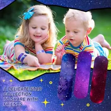 Patelai 300 Pieces Kids Bandages Bulk 10 Styles Children's Adhesive Flexible Colorful Cute Cartoon Bandages Waterproof Breathable Stickers Protection Care Cuts for Girls Boys(Galaxy)