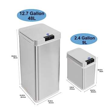 YWAQMCT Automatic Trash Cans Touchless,Smart Trash Can,Kitchen Trash Can with Lid,Stainless Steel Tr...