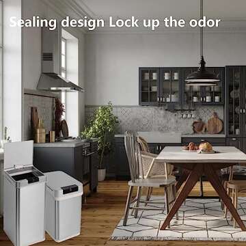 YWAQMCT Automatic Trash Cans Touchless,Smart Trash Can,Kitchen Trash Can with Lid,Stainless Steel Trash Can Apply to Kitchen | Office | Bedroom | Bathroom | Living Room (48LMG+09LG)