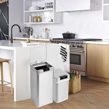 YWAQMCT Automatic Trash Cans Touchless,Smart Trash Can,Kitchen Trash Can with Lid,Stainless Steel Trash Can Apply to Kitchen | Office | Bedroom | Bathroom | Living Room (48LMG+09LG)
