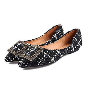 Meeshine Womens Classic Pointy Toe Ballet Flats Slip On Plaid Dress Flat Shoes