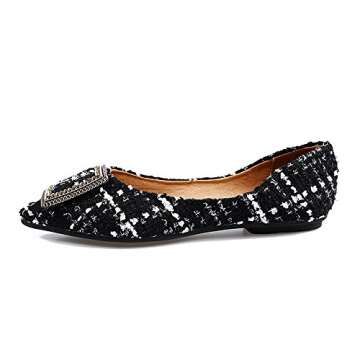 Meeshine Womens Classic Pointy Toe Ballet Flats Slip On Plaid Dress Flat Shoes