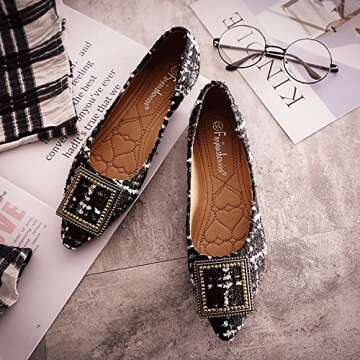 Meeshine Womens Classic Pointy Toe Ballet Flats Slip On Plaid Dress Flat Shoes