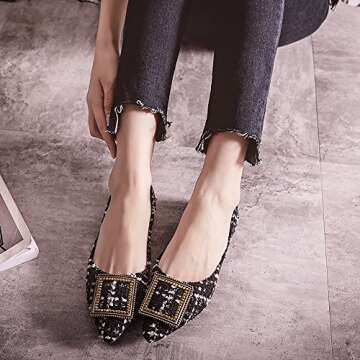 Meeshine Womens Classic Pointy Toe Ballet Flats Slip On Plaid Dress Flat Shoes