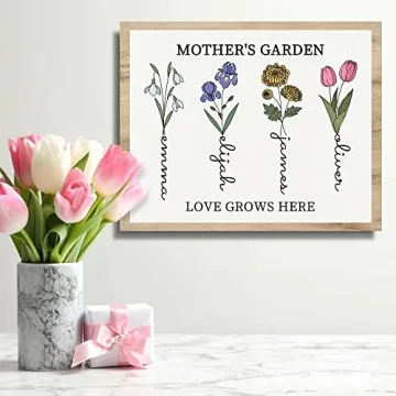 Bohva Custom Birth Month Flower Canvas Wall Art for Moms