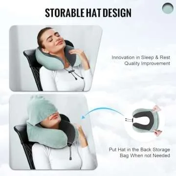 Cirorld Travel Pillow, Neck Pillow for Travel with Hood for Airplane, Velvet Memory Foam Neck Pillow Adult Head & Neck Support, for Long Flights Plane, Office, Cars Sleeping & Rest (Green)