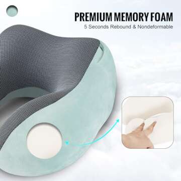 Cirorld Travel Pillow, Neck Pillow for Travel with Hood for Airplane, Velvet Memory Foam Neck Pillow Adult Head & Neck Support, for Long Flights Plane, Office, Cars Sleeping & Rest (Green)
