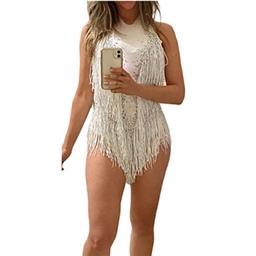 YUANTONG Rhinestone Bodysuit for Women Dance Costumes