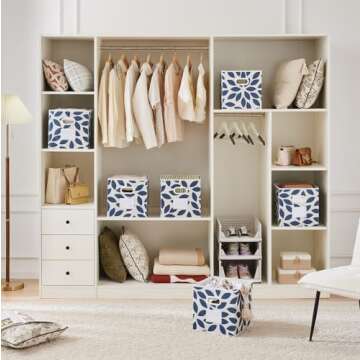 MAX Houser Fabric Storage Bins Cubes Baskets Containers with Dual Plastic Handles for Home Closet Bedroom Drawers Organizers, Flodable, Blue, Set of 4