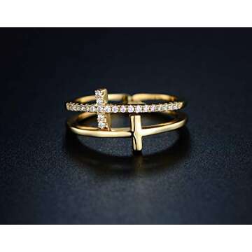 Barzel 18k Gold Plated Cubic Zirconia Double Cross Ring (Gold, 8)