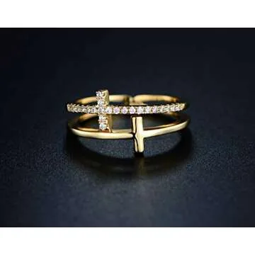Barzel 18k Gold Plated Cubic Zirconia Double Cross Ring (Gold, 8)