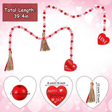 2 Pieces Valentines Day Wooden Bead Garland with Tassels for Home Decor