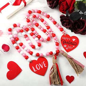 Valentine's Day Wooden Bead Garland Set - Rustic Charm
