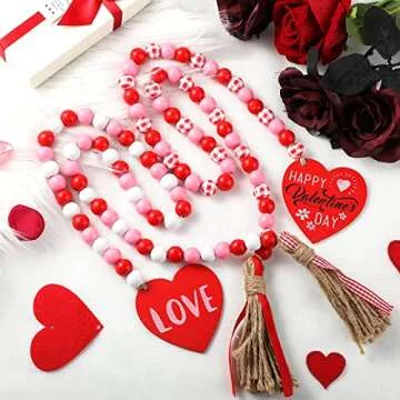 Valentine's Day Wooden Bead Garland Set - Rustic Charm