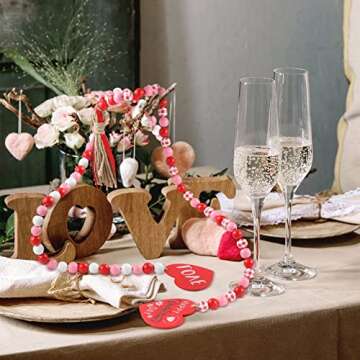 Valentine's Day Wooden Bead Garland Set - Rustic Charm