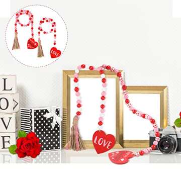 Valentine's Day Wooden Bead Garland Set - Rustic Charm