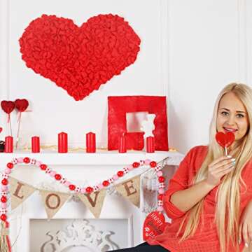 Valentine's Day Wooden Bead Garland Set - Rustic Charm