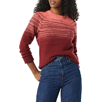 Amazon Essentials Crewneck Sweater for Women, Soft-Touch, Burgundy Coral Pink Ombre Pattern, Medium