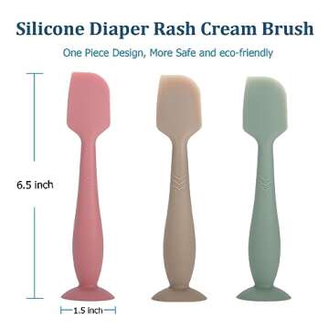 Baby Diaper Cream Spatula, Seeway 3 pack Baby Butt Paste Spatula, Diaper Cream Applicator, Silicone Butt Spatula for Newborn Babies (dark pink, green, brown)