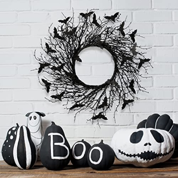 Sggvecsy Halloween Wreath with Glitter Bats for Spooky Decor