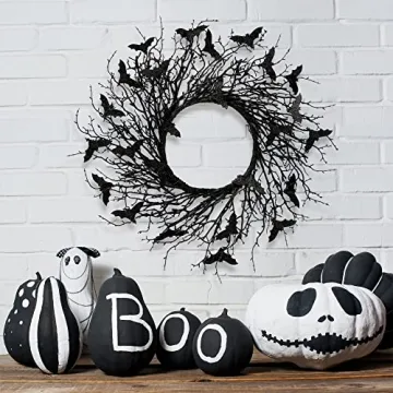 Sggvecsy Halloween Wreath with Glitter Bats for Spooky Decor