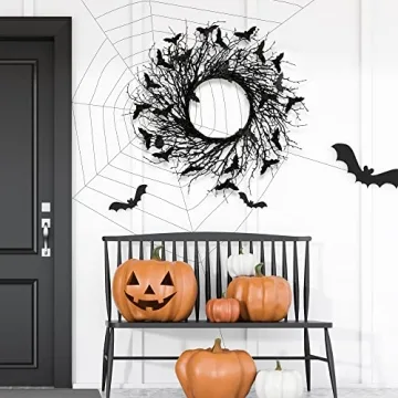 Sggvecsy Halloween Wreath with Glitter Bats for Spooky Decor