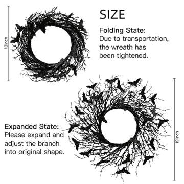 Sggvecsy Halloween Wreath with Glitter Bats for Spooky Decor