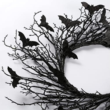 Sggvecsy Halloween Wreath with Glitter Bats for Spooky Decor