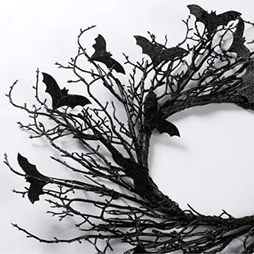Sggvecsy Halloween Wreath with Glitter Bats for Spooky Decor