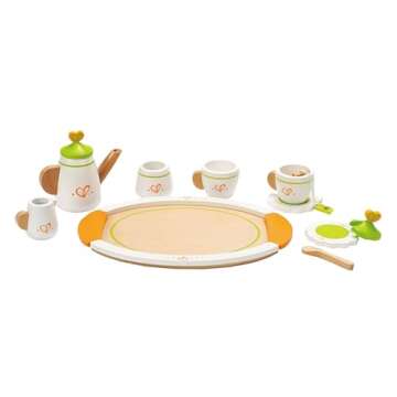 Hape Tea for Two Wooden Tea Party Playset | Wooden Pretend Play Tea Set for Kids, Kitchen Accessories Kit Includes 2-Cups, Saucers, Spoons and Serving Tray